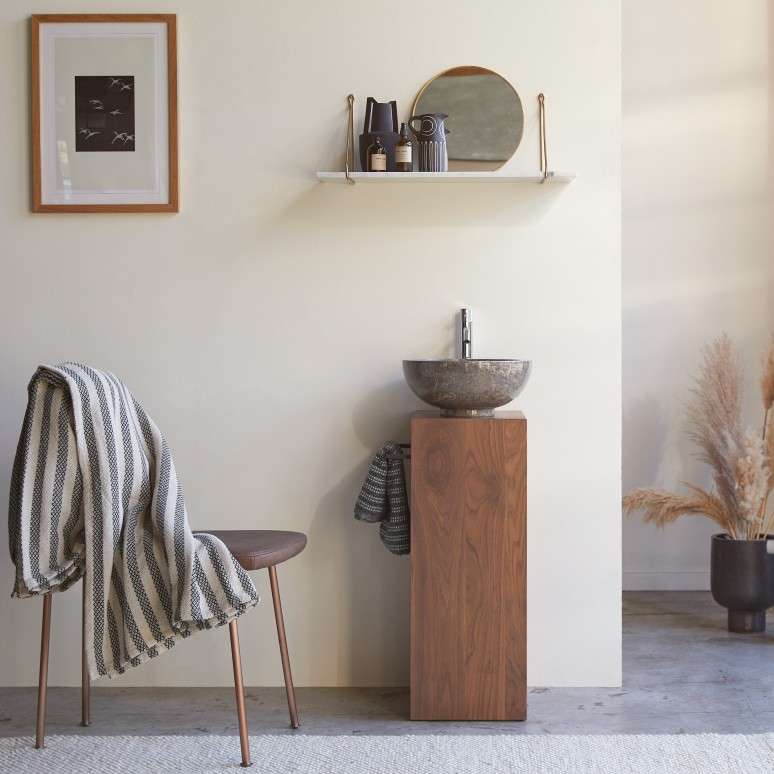 Stelle - Left-side solid walnut under-basin unit