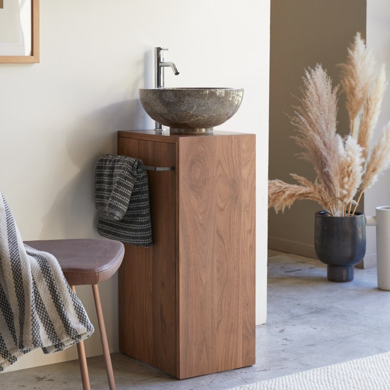 Stelle - Left-side solid walnut under-basin unit