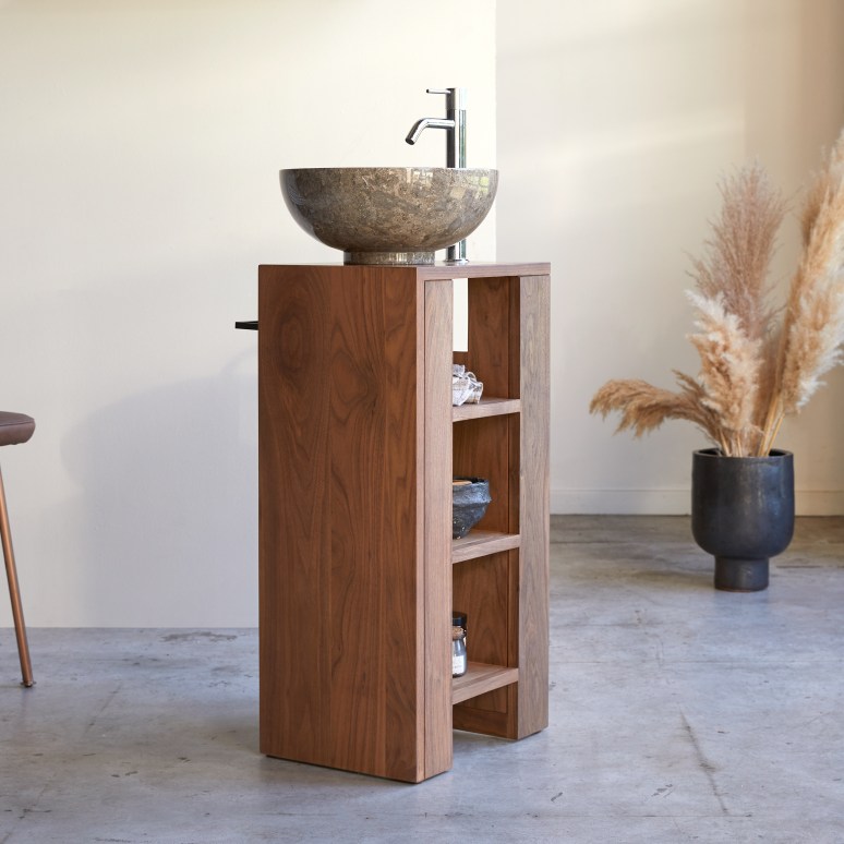 Stelle - Waschtisch-Unterschrank aus massivem Nussbaumholz links