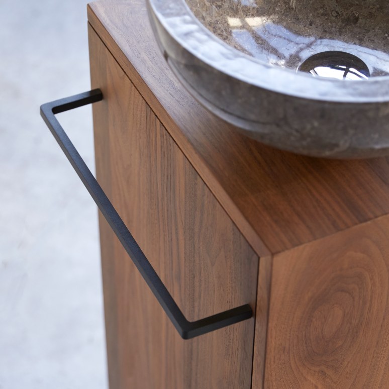 Stelle - Left-side solid walnut under-basin unit