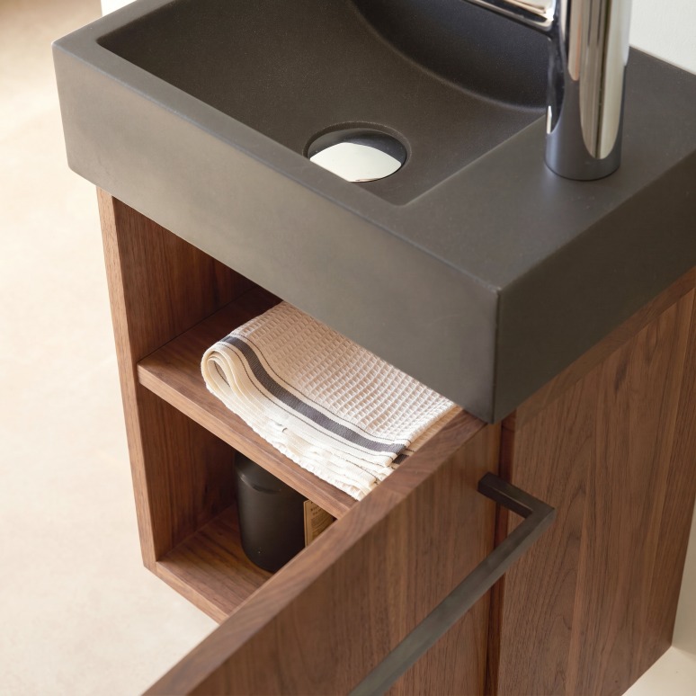 Stelle - Solid walnut and black marble basin unit