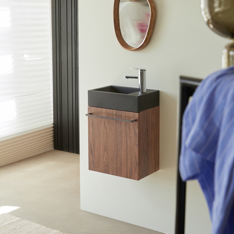 Stelle - Solid walnut and black marble basin unit