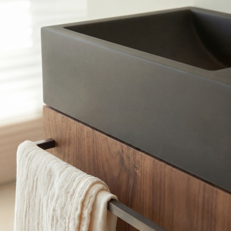 Stelle - Solid walnut and black marble basin unit