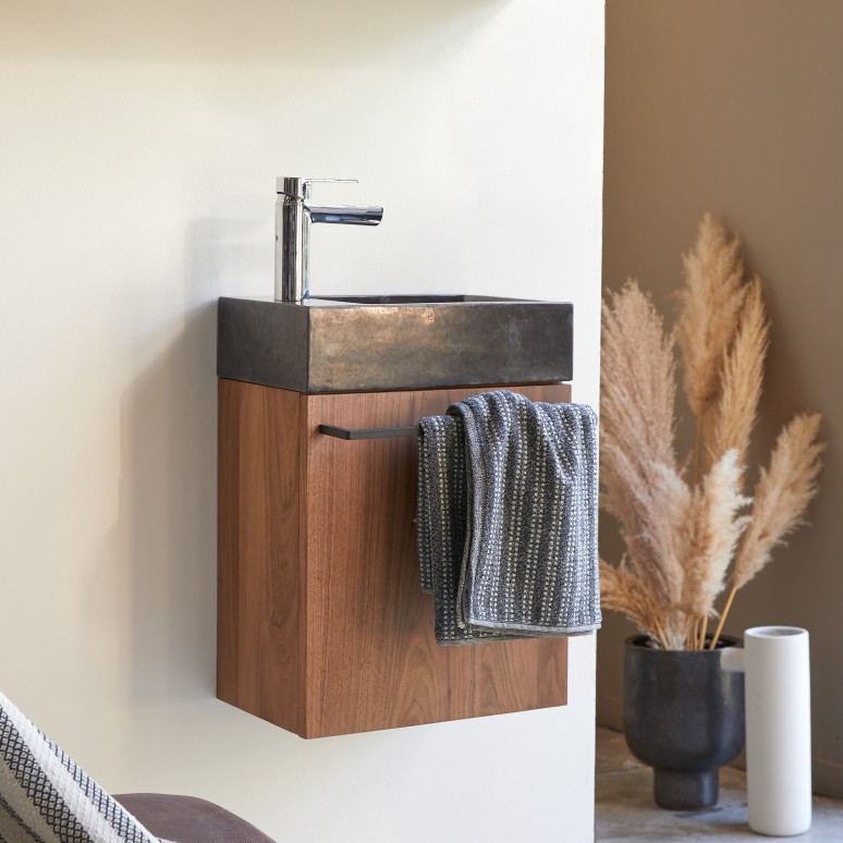 Stelle - Mueble de baño de nogal macizo y mármol negro