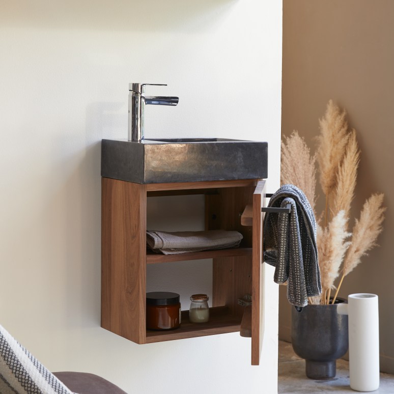 Stelle - Mueble de baño de nogal macizo y mármol negro