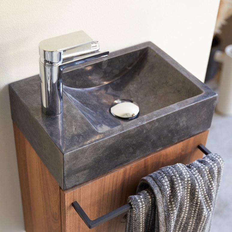 Stelle - Mobile lavabo in legno di noce massello e marmo black