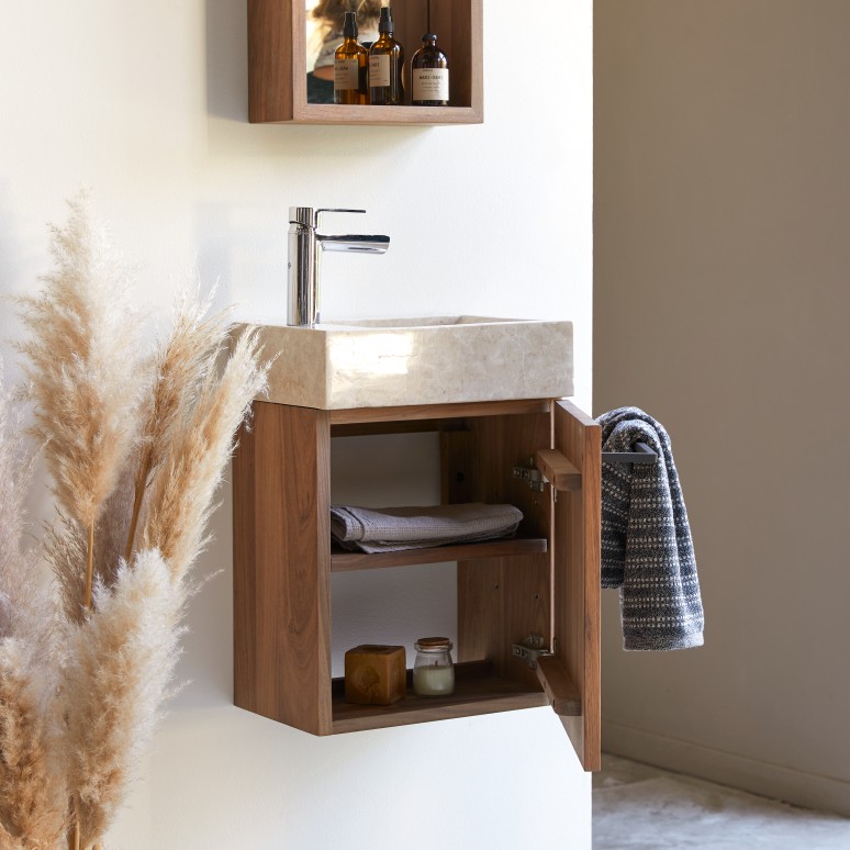 Stelle - Solid walnut and cream marble washbasin unit