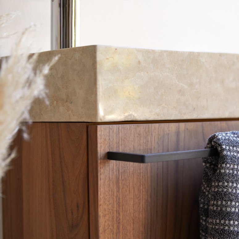 Stelle - Mueble lavamanos de nogal macizo y mármol color crema