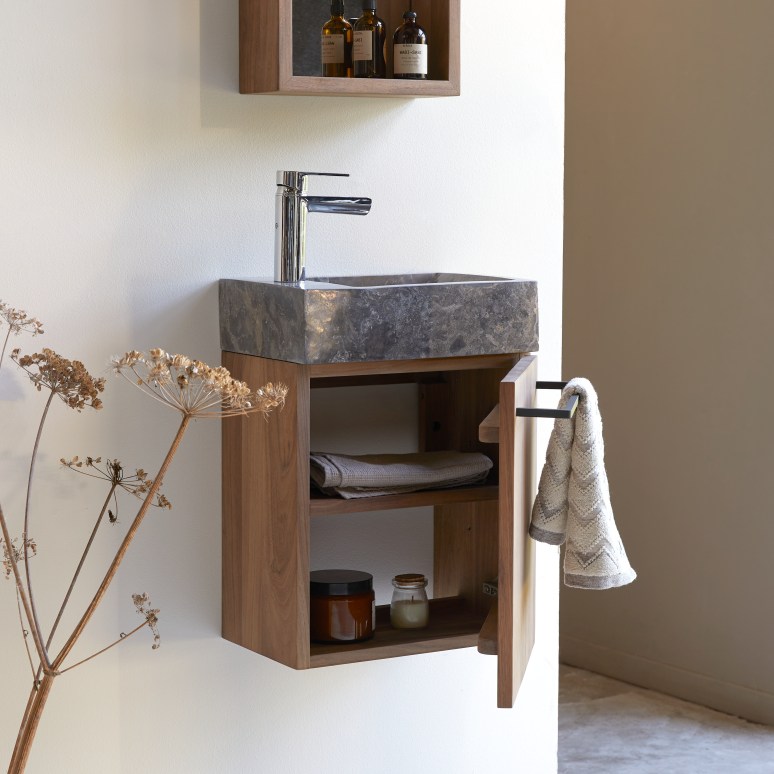 Stelle - Mueble lavamanos de nogal macizo y mármol gris