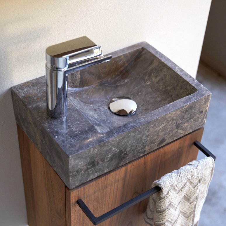 Stelle - Solid walnut and grey marble washbasin unit