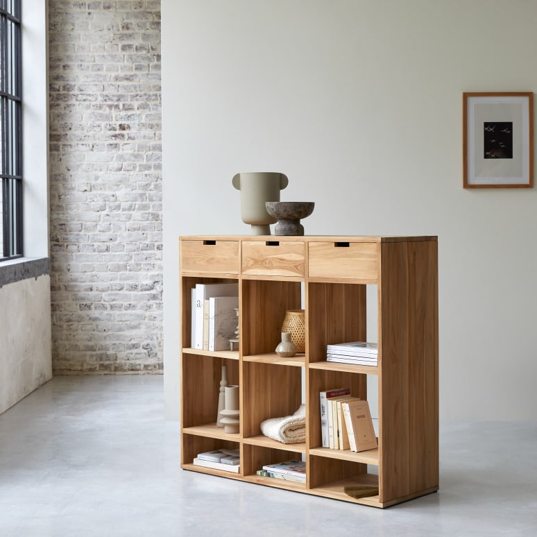Miho - Solid Teak Low Bookcase