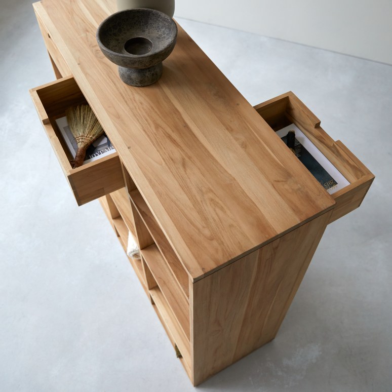 Miho - Consola de entrada de madera maciza de teca