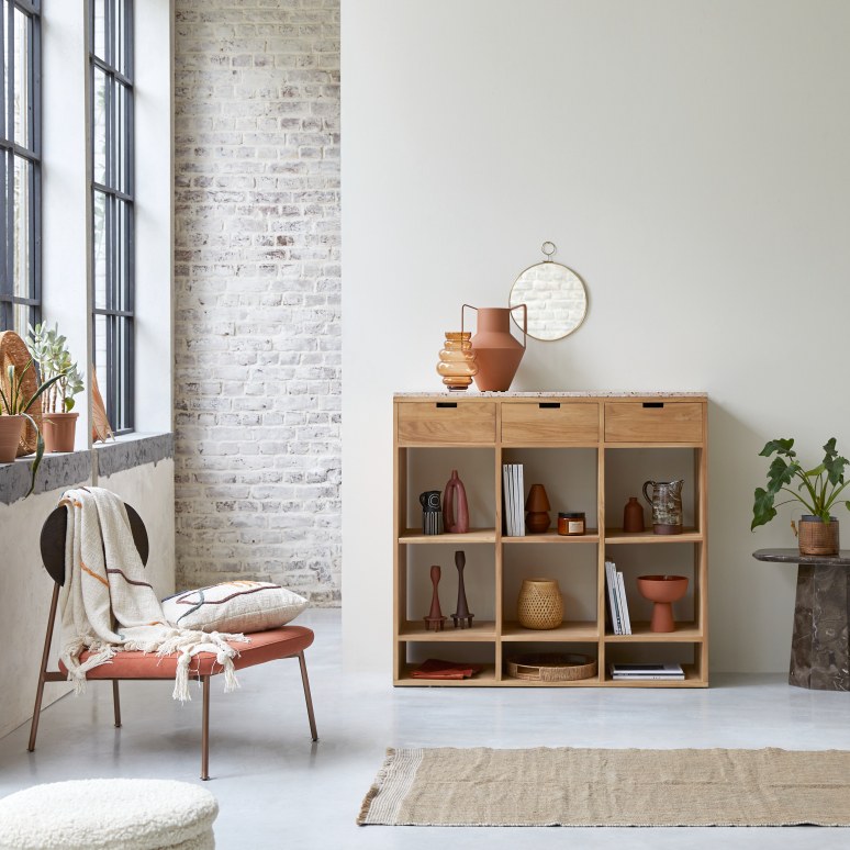 Miho - Pink solid teak and premium terrazzo console table