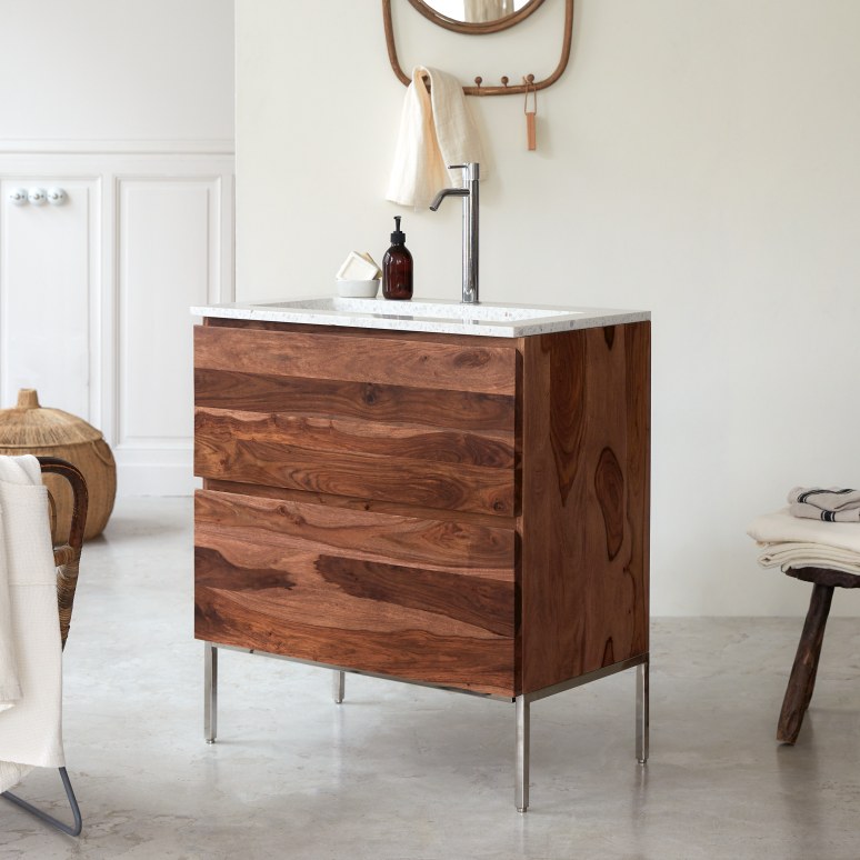 Nova - Mueble de baño de palisandro macizo y terrazo prémium Moon de 80 cm