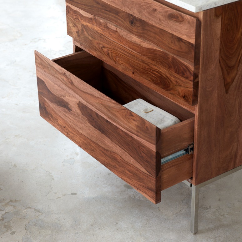 Nova - Mobile per il bagno in legno di palissandro massello e terrazzo premium moon 80