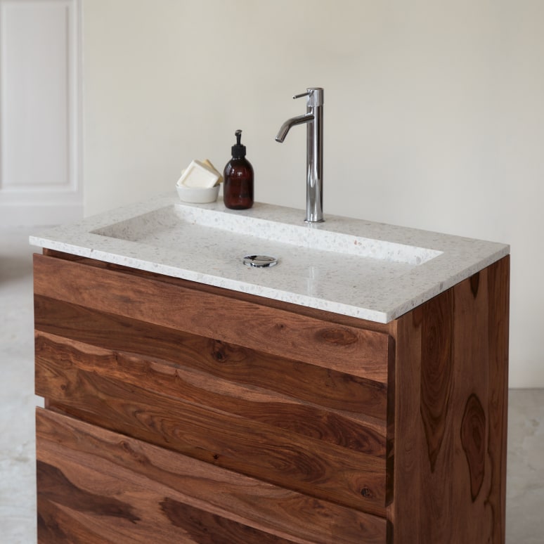Nova - Mobile per il bagno in legno di palissandro massello e terrazzo premium moon 80