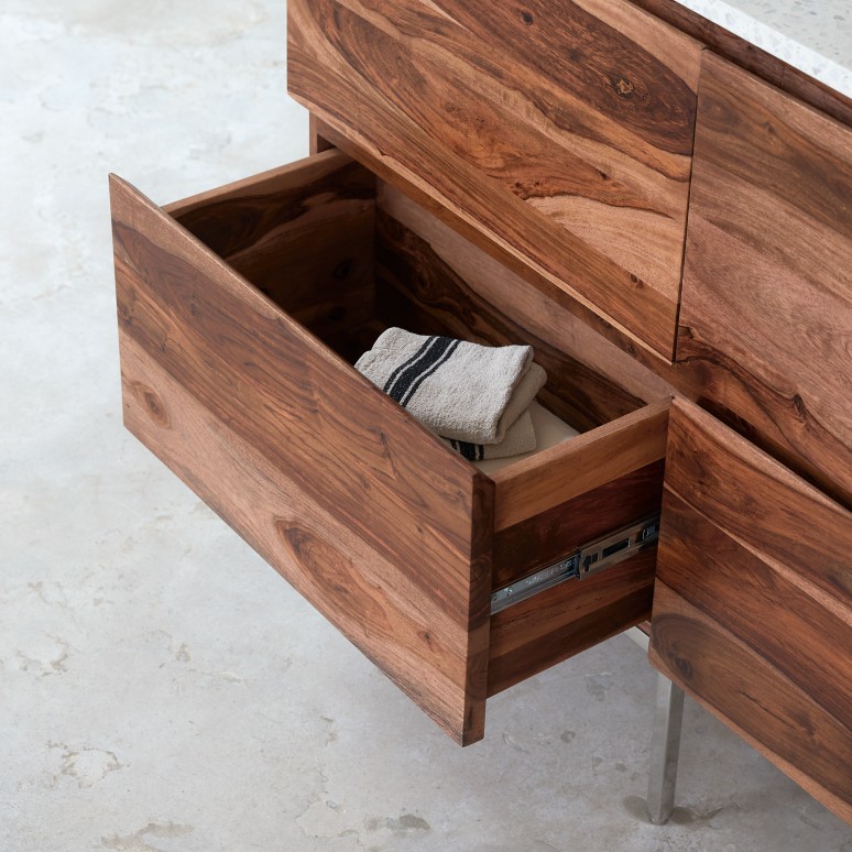 Nova - Meuble Salle de Bain en palissandre massif et terrazzo premium Moon 120