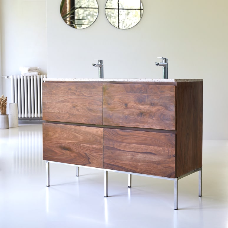 Nova - Meuble Salle de Bain en palissandre massif et terrazzo premium Pink 120