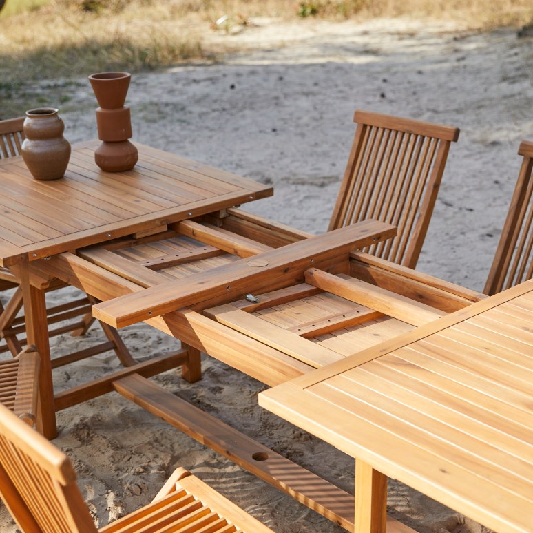 Capri - Rectangular solid acacia garden set with 12 chairs.