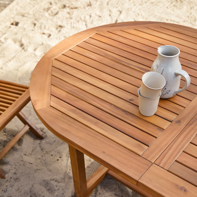 Capri - Mesa de jardín ovalada y extensible de acacia maciza para 6/8 personas