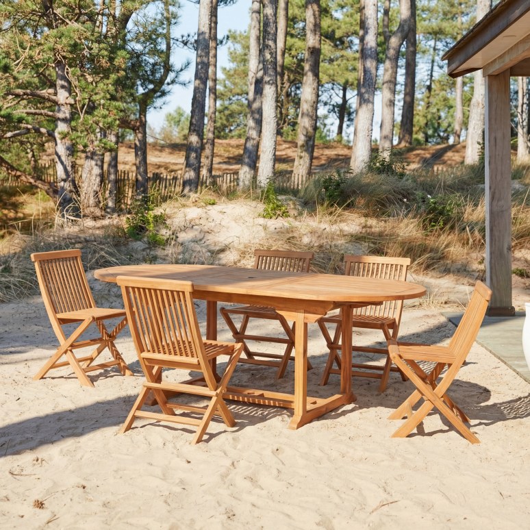 Capri - Ensemble de jardin ovale en acacia massif 6 chaises