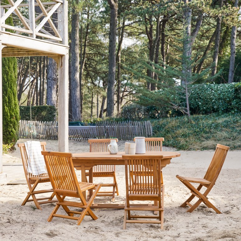 Capri - Ovale tuinset in massief acaciahout met 6 stoelen