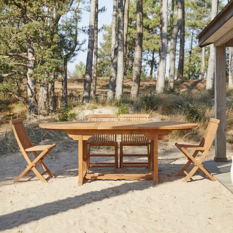 Capri - Set da giardino ovale in legno di acacia massello 4 sedie