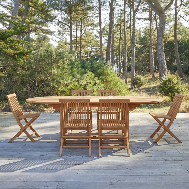Capri - Solid acacia garden set with 6 chairs