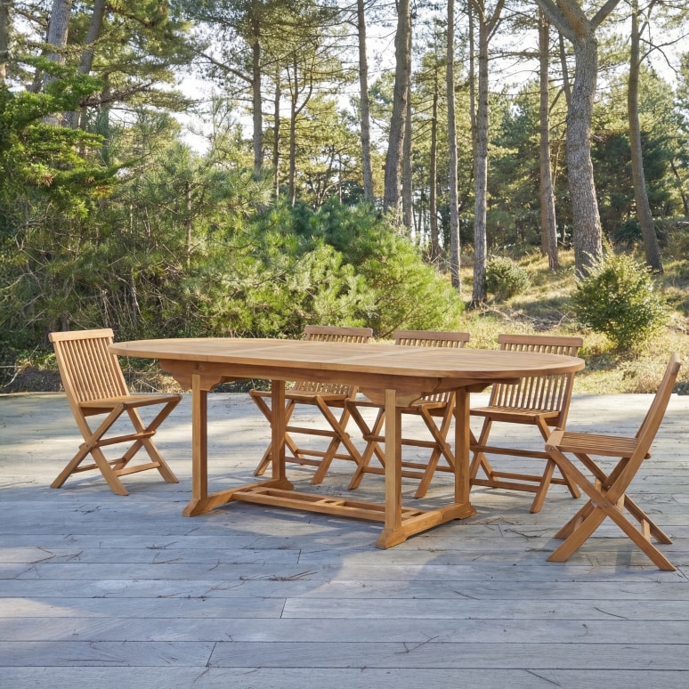 Capri - Conjunto de jardín de acacia maciza con 6 sillas