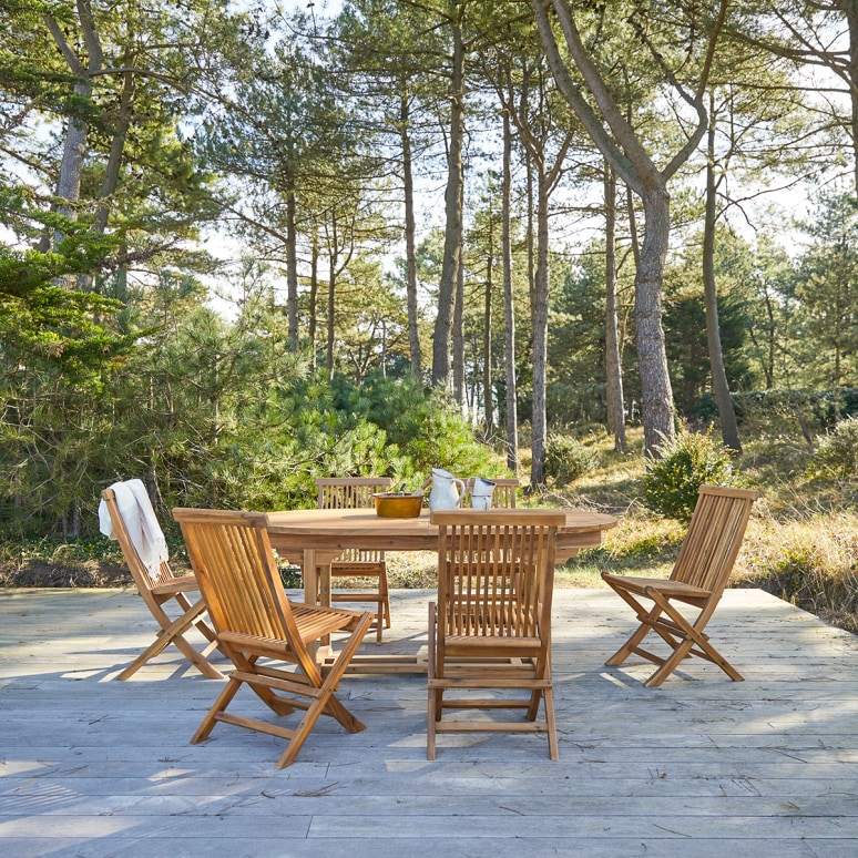 Capri - Massief acaciahouten tuinset met 6 stoelen