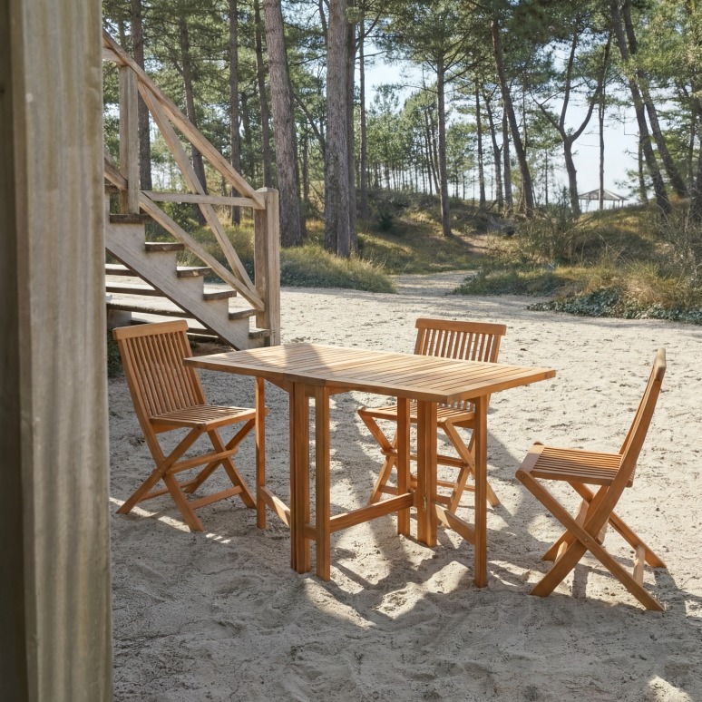 Capri - Klappbare Outdoor Gartenmöbel Set aus massiver Akazie 4 Stühle