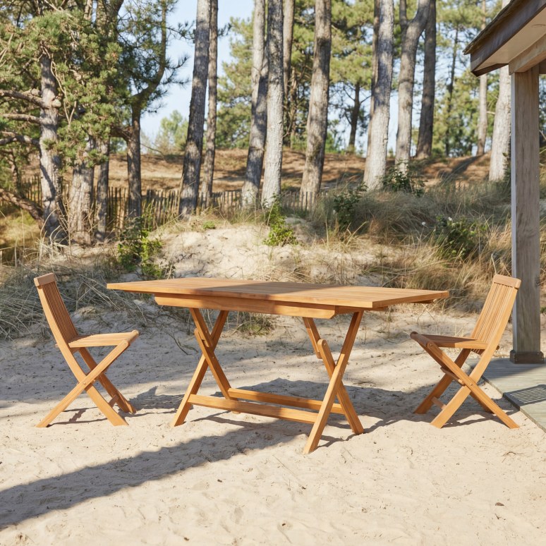 Capri - Mesa de jardín plegable y extensible de acacia maciza para 4/6 personas