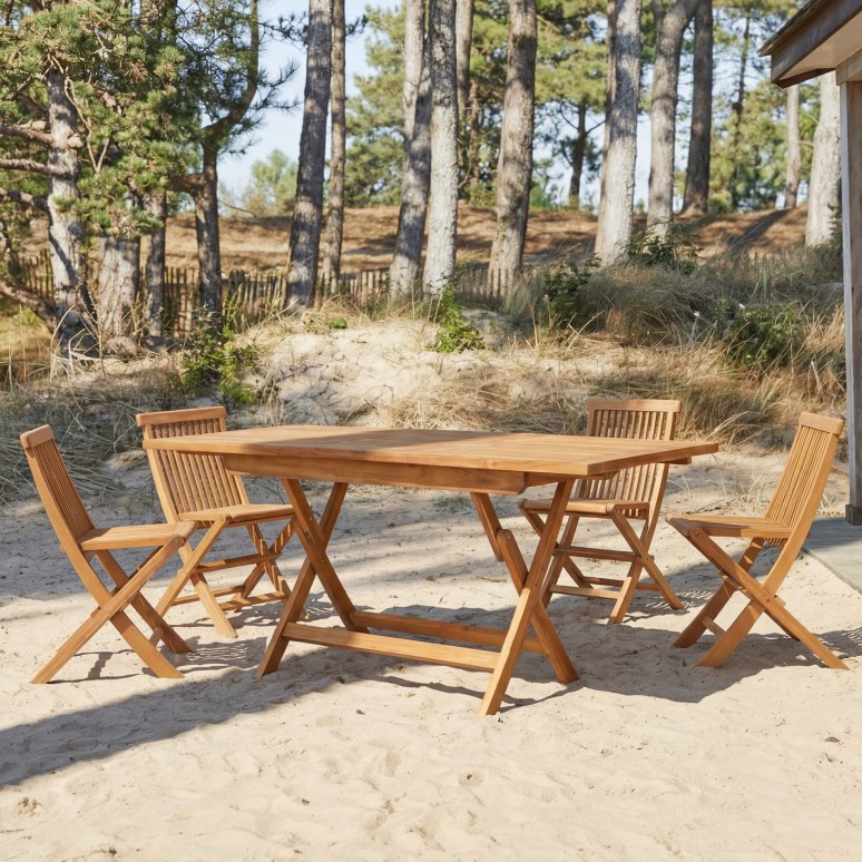 Capri - Solid acacia garden set with 4 chairs