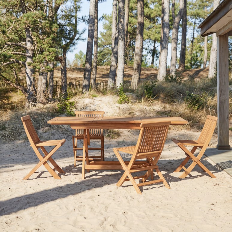Capri - Massief acaciahouten tuinset met 4 stoelen