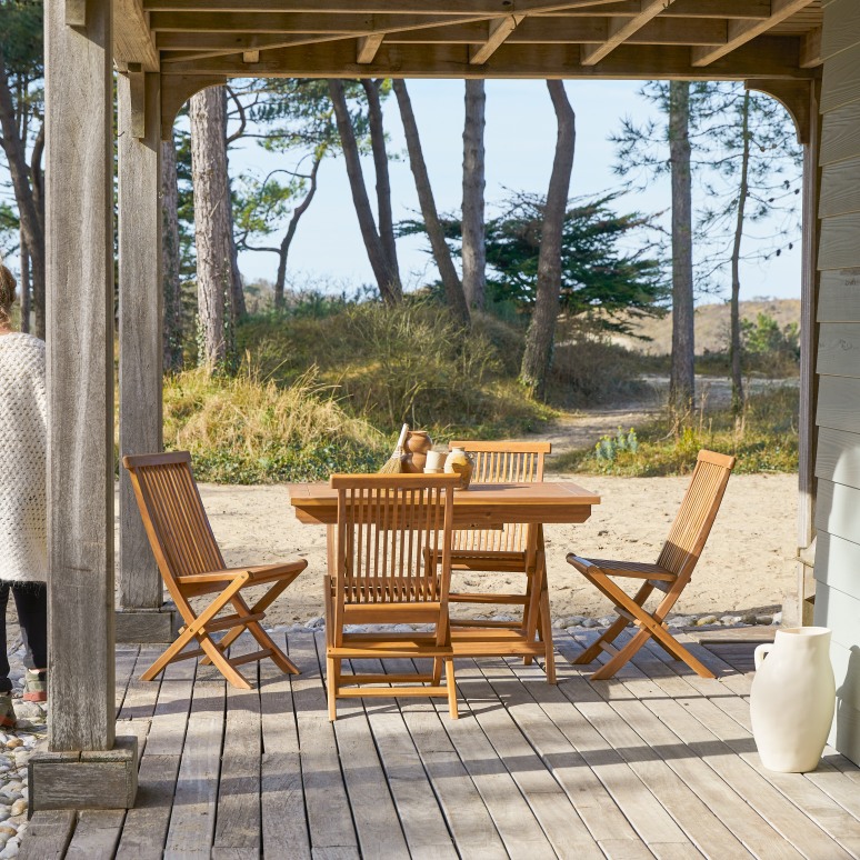 Capri - Massief acaciahouten tuinset met 4 stoelen