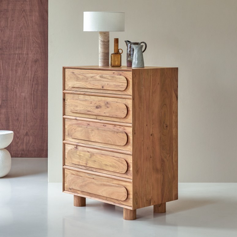 Olga - Hohe Kommode aus Akazie massiv