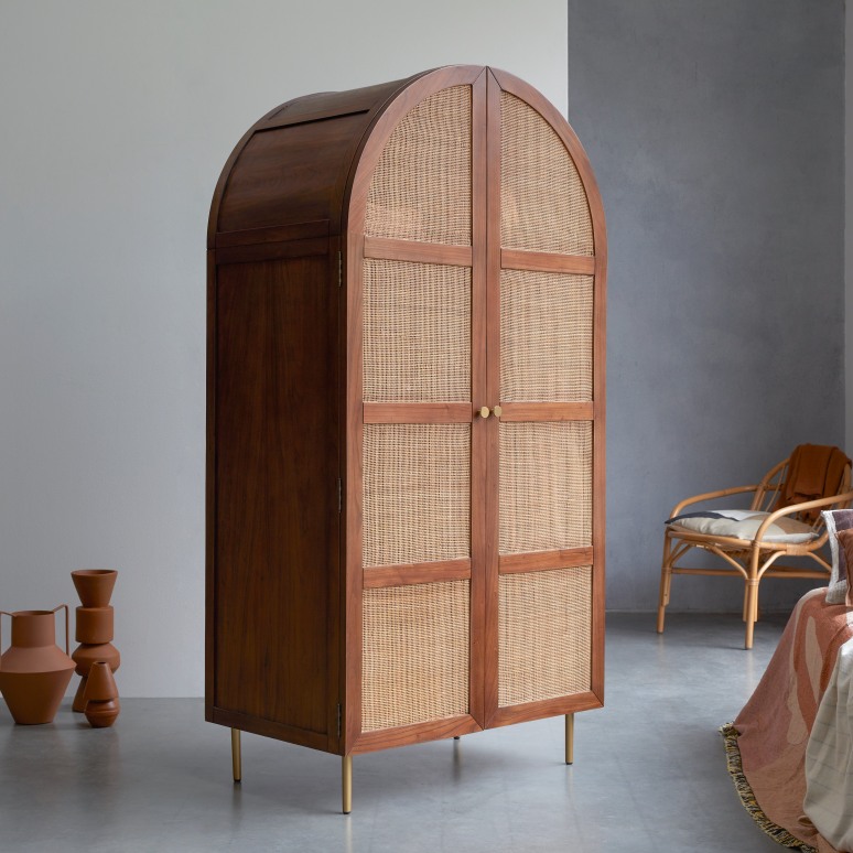 Lisbeth - Armadio in legno di olmo e rattan