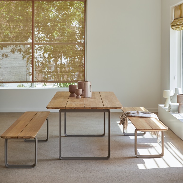 Harper - Eettafel van gerecycled massief teakhout en aluminium voor 6/8 personen