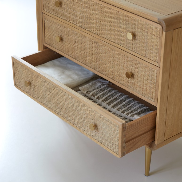 Come - Cassettiera in legno di quercia massello e midollino