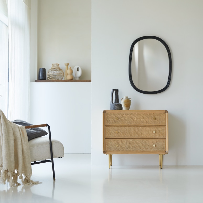 Come - Solid oak and canework chest of drawers