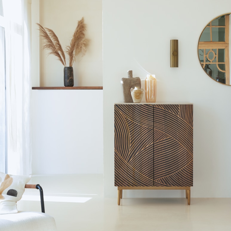 Bilal - Solid mango and terrazzo sideboard 80 cm