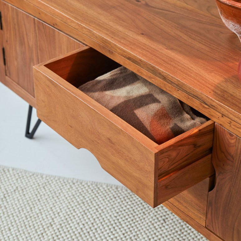 Bonnie - Mueble para TV de acacia maciza de 150 cm