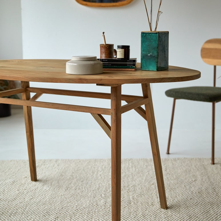 Elena - Oval desk in reclaimed solid teak