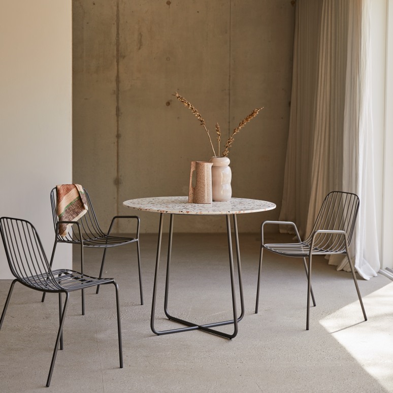 Elio - Ronde tafel van bruin premium terrazzo en metaal voor 4 personen