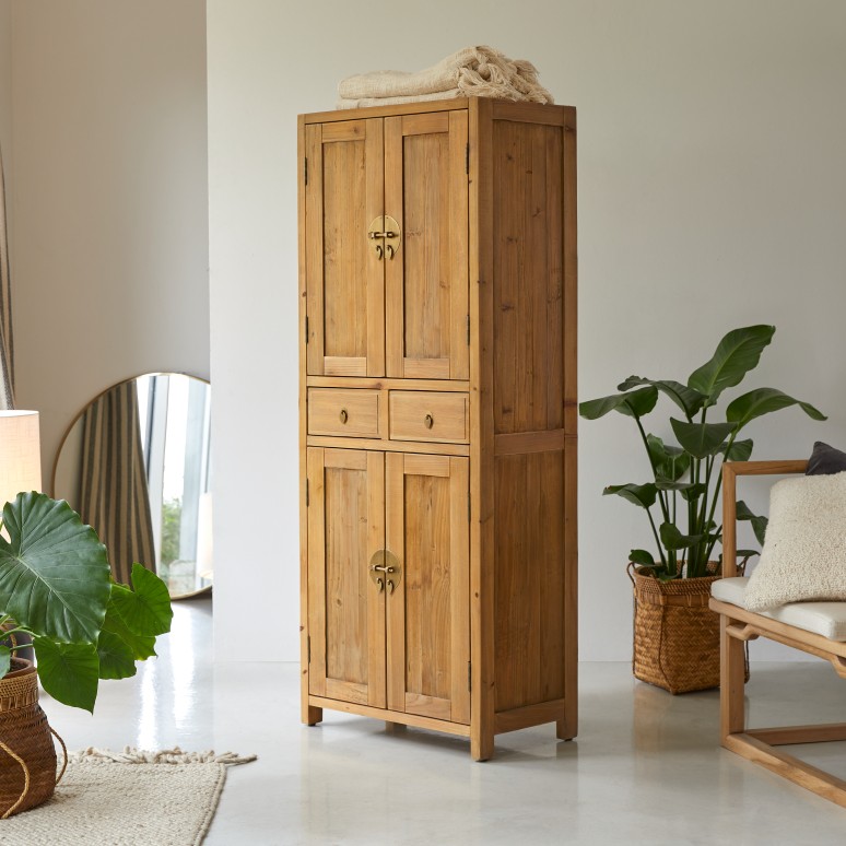 Yuki - Garderobenschrank aus recycelter Massivkiefer Natur T. 35 cm