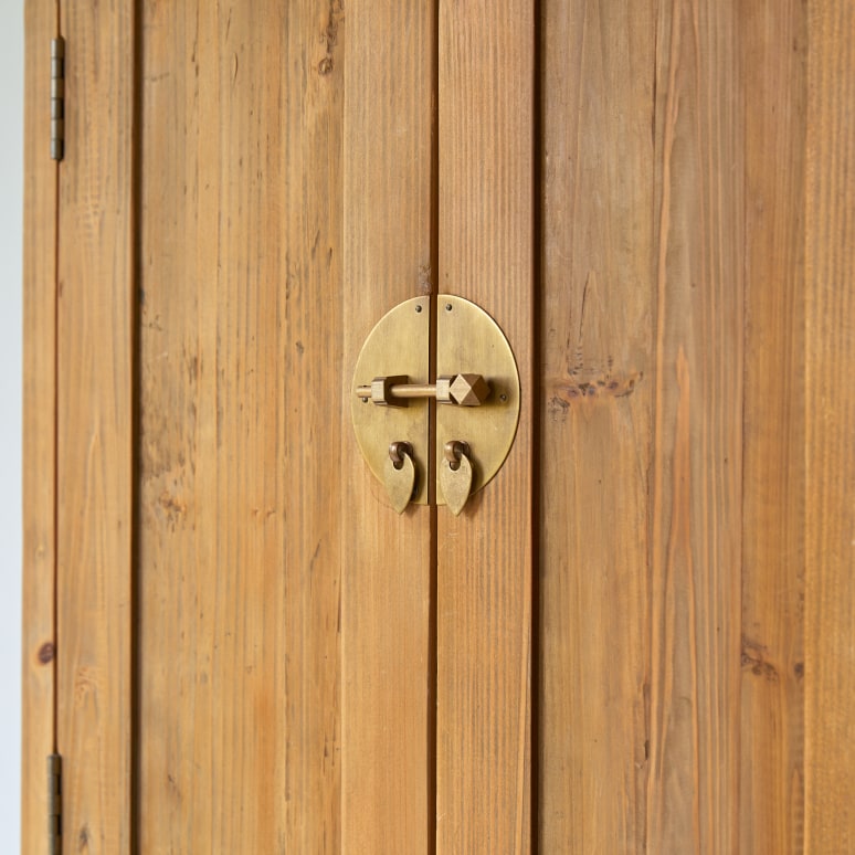 Yuki - Armoire d'entrée en pin massif recyclé Naturel P. 35 cm