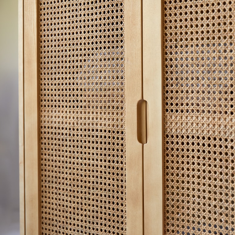 Luis - Armoire d'entrée en orme massif et cannage