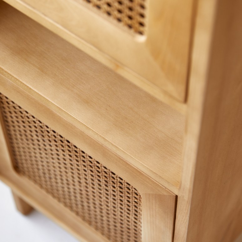 Luis - Low children’s bookcase in solid elm and rattan