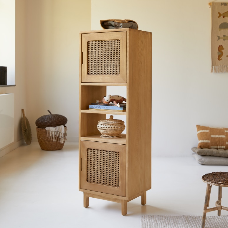 Luis - Tall children's bookcase in elm and cane