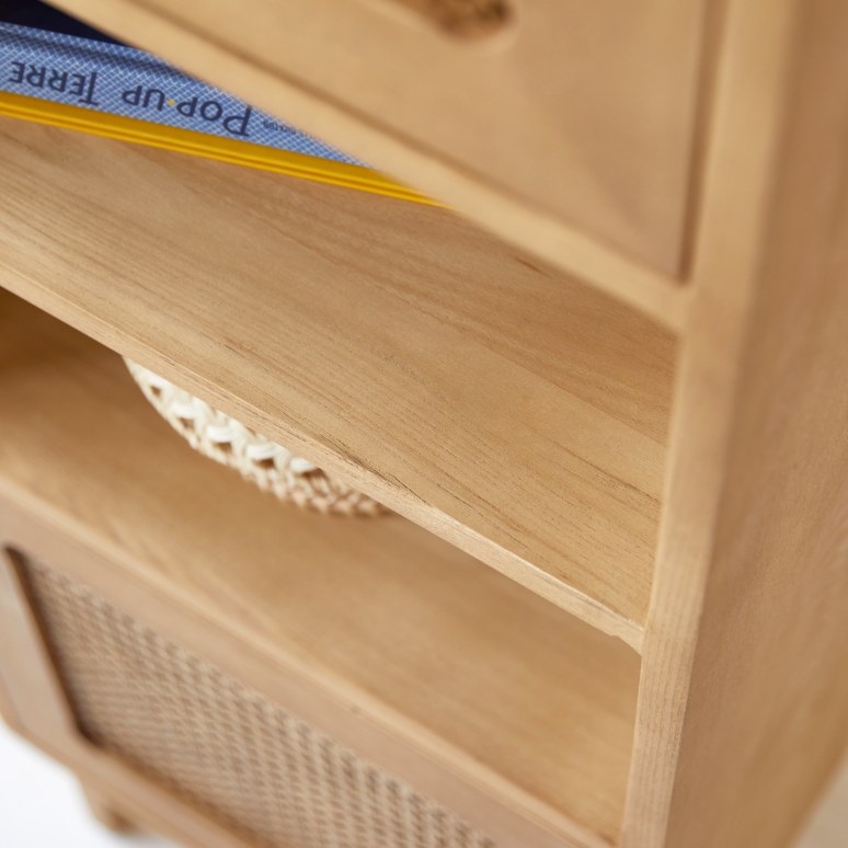 Luis - Libreria alta per bambini in legno di olmo massello e rattan